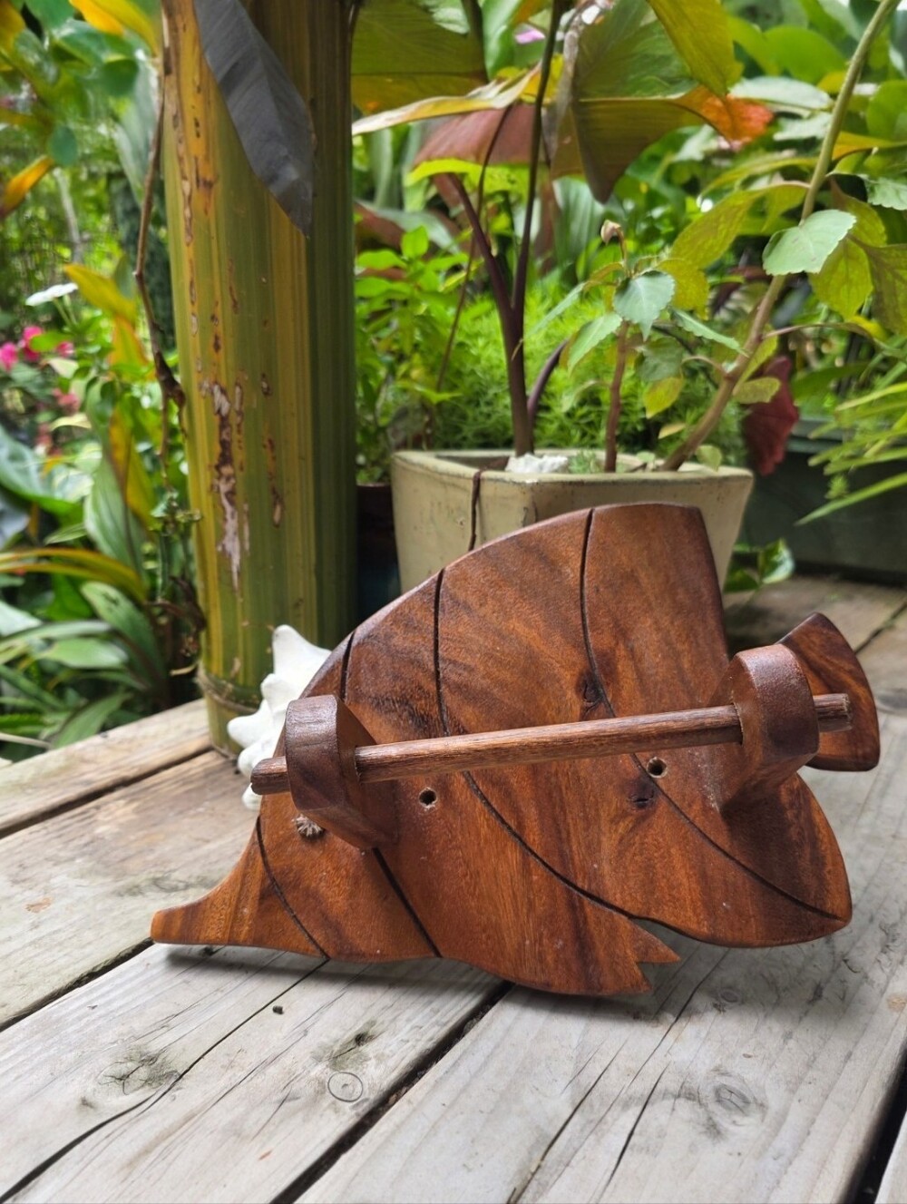 Vintage Hand-Carved Hardwood Angelfish Toilet Paper Holder - Island Decor